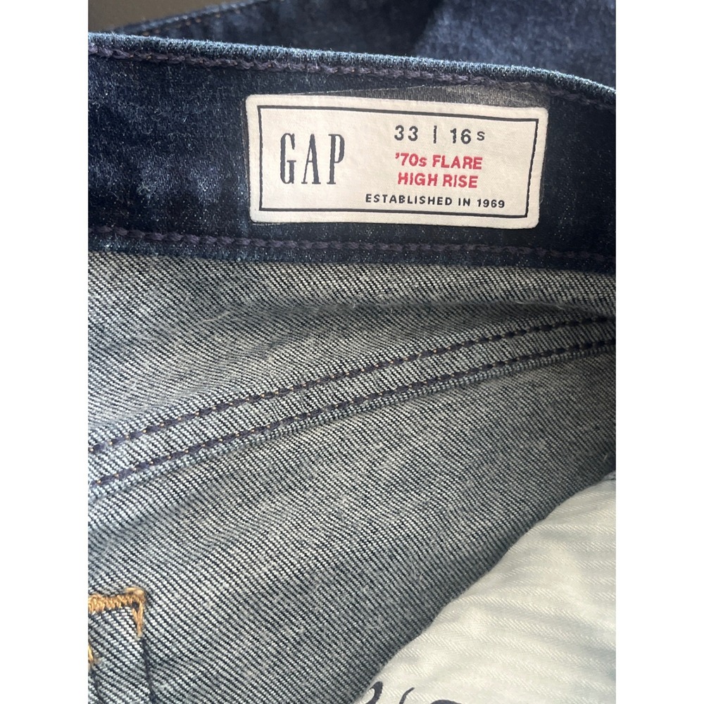 GAP 70's Flare High Rise Jeans Women's 16 Short Dark Wash Stretch Denim Blue - Picture 7 of 10